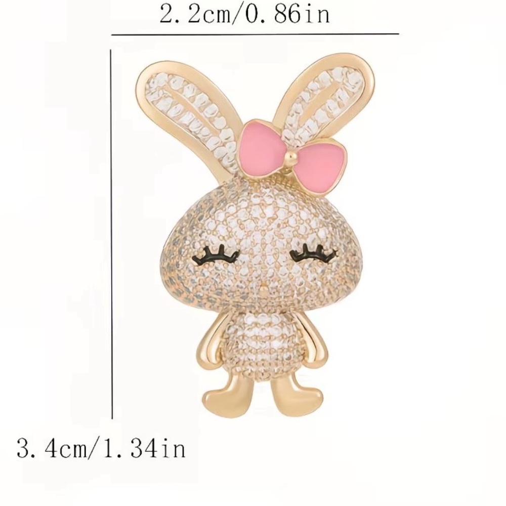 Gold and Silver Bunny Brooch with Pink Bow - Picture 6 of 6